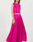EYELET FLARE MAXI SKIRT