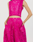 EYELET FLARE MAXI SKIRT