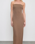 SILK RIB STRAPLESS FLUID DRESS