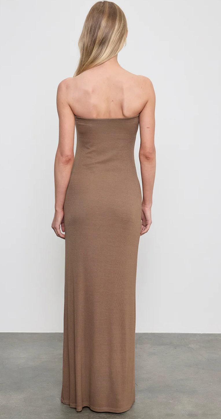 SILK RIB STRAPLESS FLUID DRESS