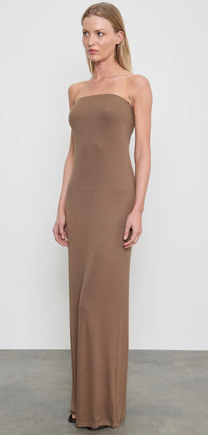 SILK RIB STRAPLESS FLUID DRESS