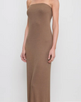 SILK RIB STRAPLESS FLUID DRESS