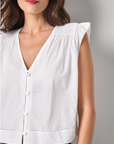 SMOCKED SHOULDER V-NECK