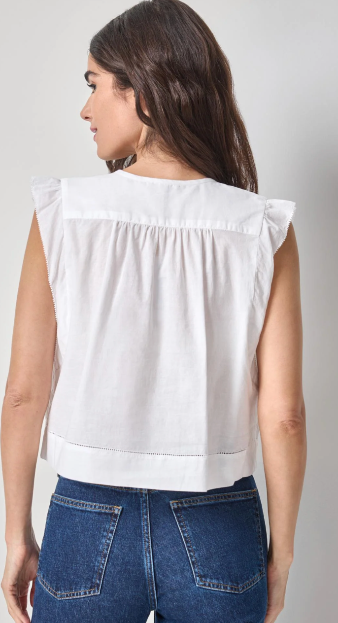 SMOCKED SHOULDER V-NECK
